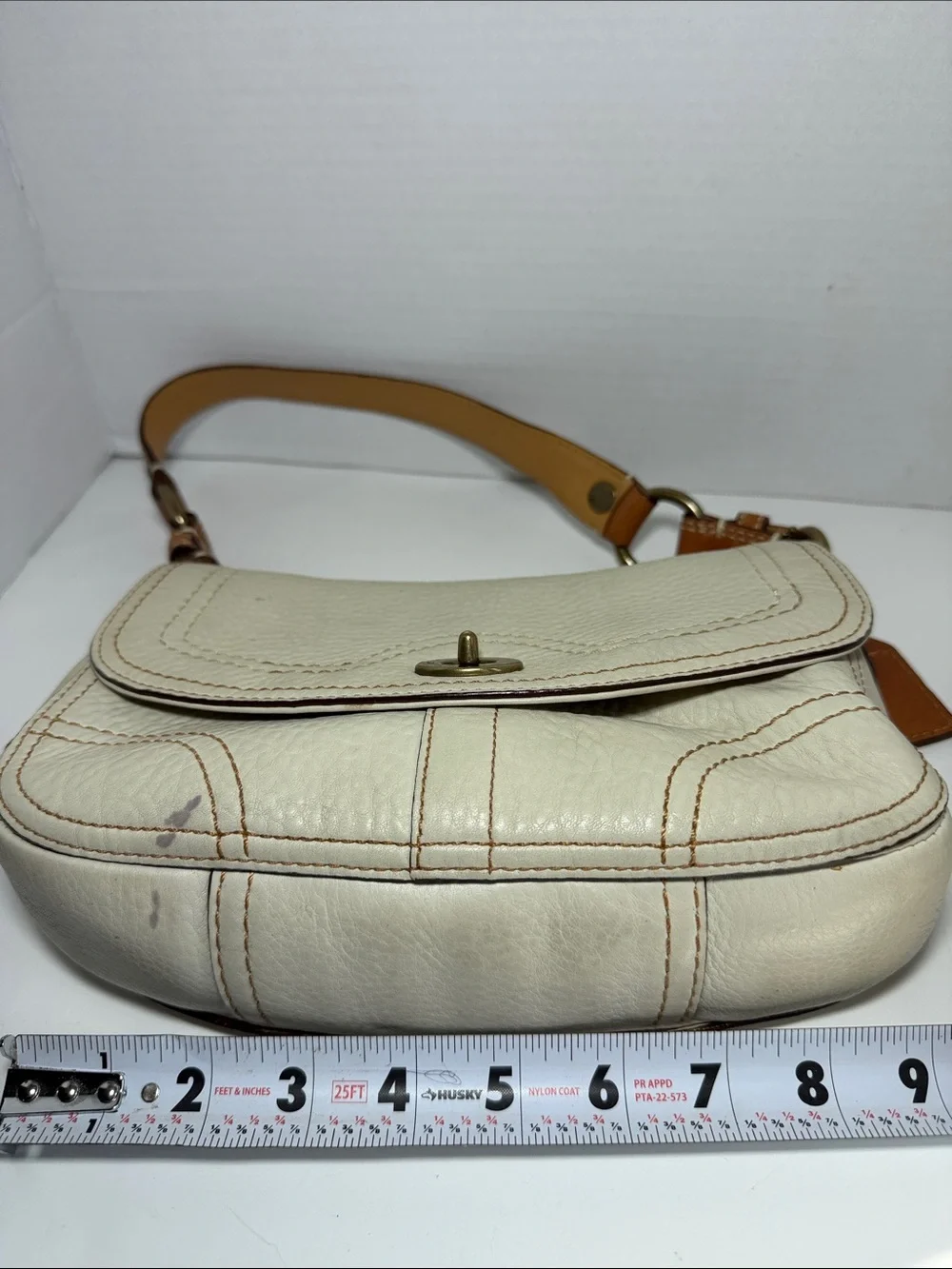 Coach Cream Leather Shoulder Bag with Gold Turn-Lock